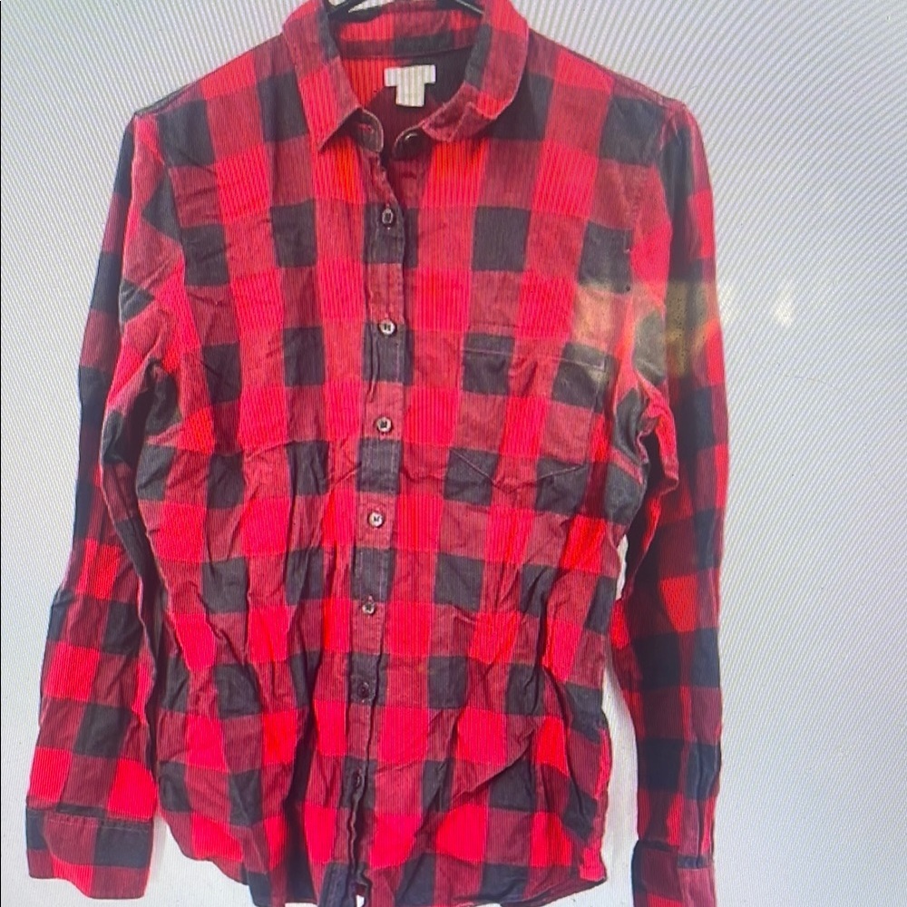 Red and Black Plaid Button-Up Shirt